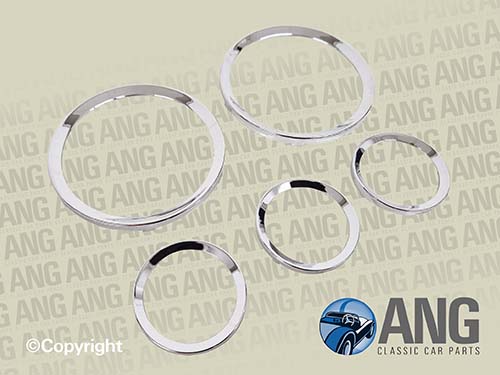 SMITHS DASHBOARD GAUGES CHROME BEZELS KIT ; STAG MkII