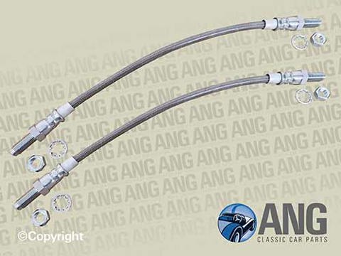 STAINLESS STEEL FRONT BRAKE HOSES (2) ; MGC, MGC-GT