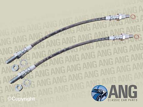 STAINLESS STEEL FRONT BRAKE HOSES (2) ; TR4