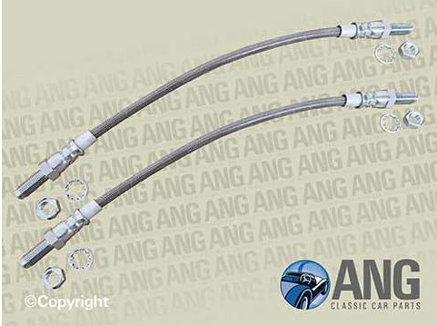 STAINLESS STEEL FRONT BRAKE HOSES (2) ; MGC, MGC-GT