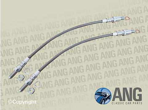 FRONT BRAKE HOSES & FITTINGS x 2 (STAINLESS STEEL) ; SPITFIRE