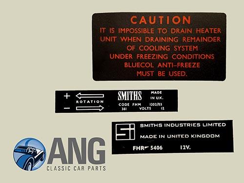 SMITHS HEATER SYSTEM & FAN STICKERS x 3 ; MGB, MGB-GT, MGB-GT V8