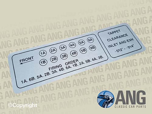 FIRING ORDER, TAPPETS CLEARANCE DECAL ; E-TYPE 5.3 V12 SERIES 3