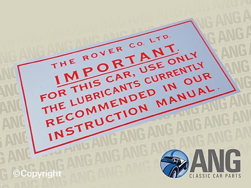 VINYL 'LUBRICANTS IMPORTANT' STICKER ; P5, P5B