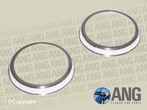 FRONT SIDELIGHT CHROME BEZELS ; AUSTIN, LEYLAND MINI &#39;59-&#39;87