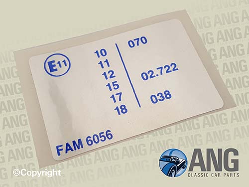 VINYL &#39;E11&#39; EMISSIONS DECAL, STICKER ; MGB, MGB-GT 1975-1980 (NORTH AMERICAN SPEC)