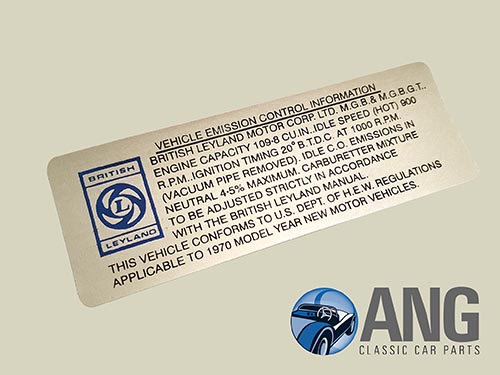 VEHICLE EMISSION CONTROL INFORMATION DECAL ; MGB, MGB-GT &#39;68-&#39;80