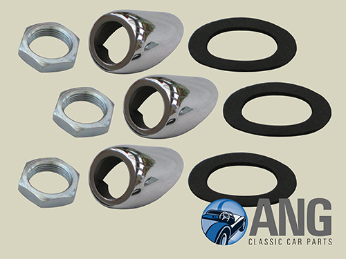 WIPER WHEEL BOX CHROME FITTING KITS x 3 ; JAGUAR E-TYPE I-III &#39;61-&#39;75