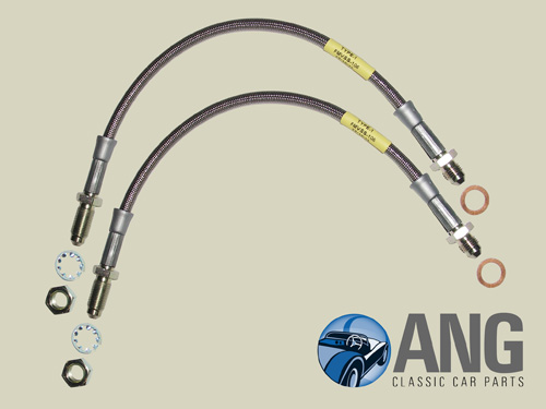 BRAIDED STAINLESS STEEL FRONT BRAKE HOSES (PAIR) ; SPRITE & MIDGET &gt;&#39;62