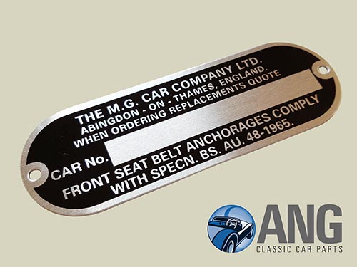 CHASSIS PLATE &#39;MG CAR COMPANY&quot; ; MG 1100, 1300